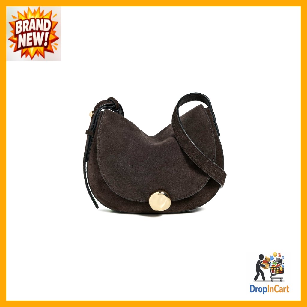 Suede Saddle Crossbody Bag Adjustable Strap Minimal Chic Retro Style Gold